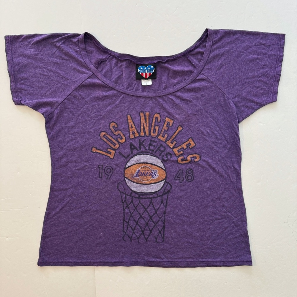 Junk Food Los Angeles Lakers 1948 Net Logo Off-Shoulder T-Shirt - Picture 1 of 5